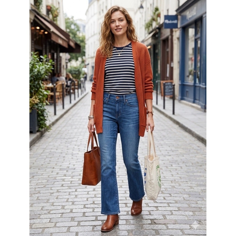Madewell Cali Demi-Boot Blue High Rise Cropped Flare Tencel Blend Jeans 30S
